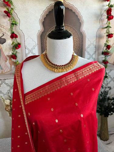 Lightweight Banarasi Katan Silk Saree | Red | Gold Zari | Handwoven | Silk Mark Certified | Ships from California